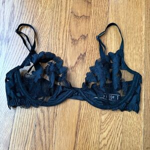 Victorias Secret sexy black unlined lace plunge bra 34C